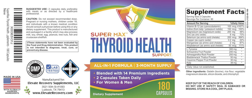Thyroid Support (3-Month) Supplement All-in-1 with 14 Active Ingredients in 1 Formula | Thyroid Health Support Supplements | Women & Men | 90-Day Bulk Supply | 180 Capsules - TrustMedUSA