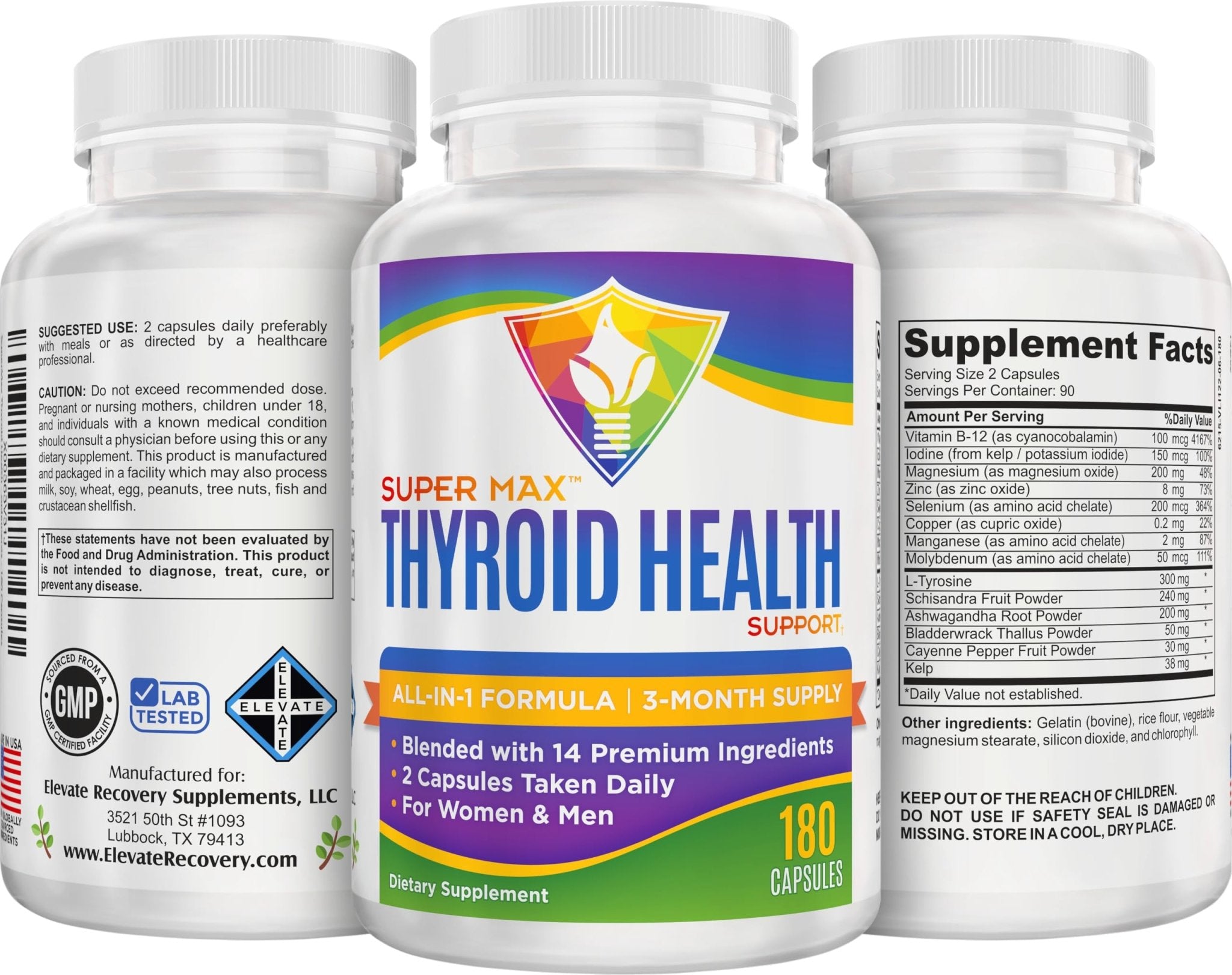 Thyroid Support (3-Month) Supplement All-in-1 with 14 Active Ingredients in 1 Formula | Thyroid Health Support Supplements | Women & Men | 90-Day Bulk Supply | 180 Capsules - TrustMedUSA