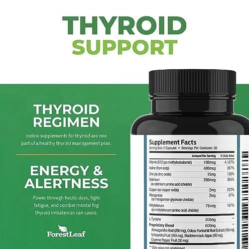 Thyroid Support for Women and Men with Iodine - Energy, 60 Vegetarian - TrustMedUSA