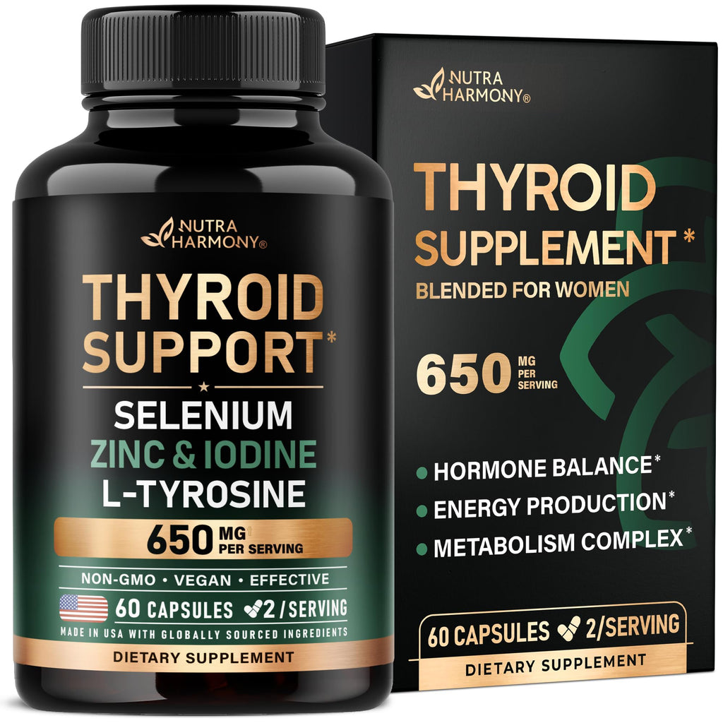 Thyroid Support for Women - Selenium 200 mcg | Astragalus | Zinc & Iodine | L-Tyrosine | Adaptogen Herbs - 21-in-1 Antioxidant & Immune Support - Made in USA - Vegan, Non-GMO, Lab Tested - 60 Capsules - TrustMedUSA
