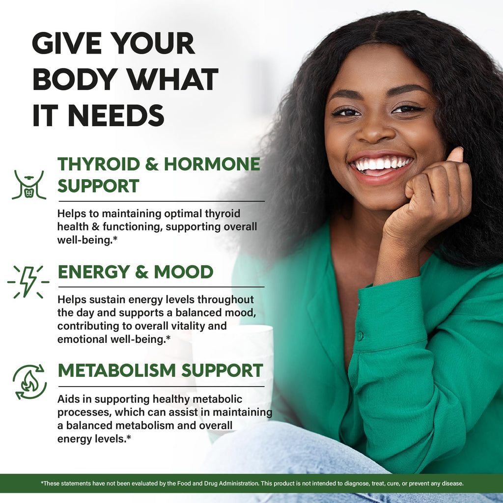 Thyroid Support for Women - Selenium 200 mcg | Astragalus | Zinc & Iodine | L-Tyrosine | Adaptogen Herbs - 21-in-1 Antioxidant & Immune Support - Made in USA - Vegan, Non-GMO, Lab Tested - 60 Capsules - TrustMedUSA