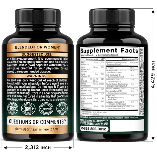 Thyroid Support for Women - Selenium 200 mcg | Astragalus | Zinc & Iodine | L-Tyrosine | Adaptogen Herbs - 21-in-1 Antioxidant & Immune Support - Made in USA - Vegan, Non-GMO, Lab Tested - 60 Capsules - TrustMedUSA