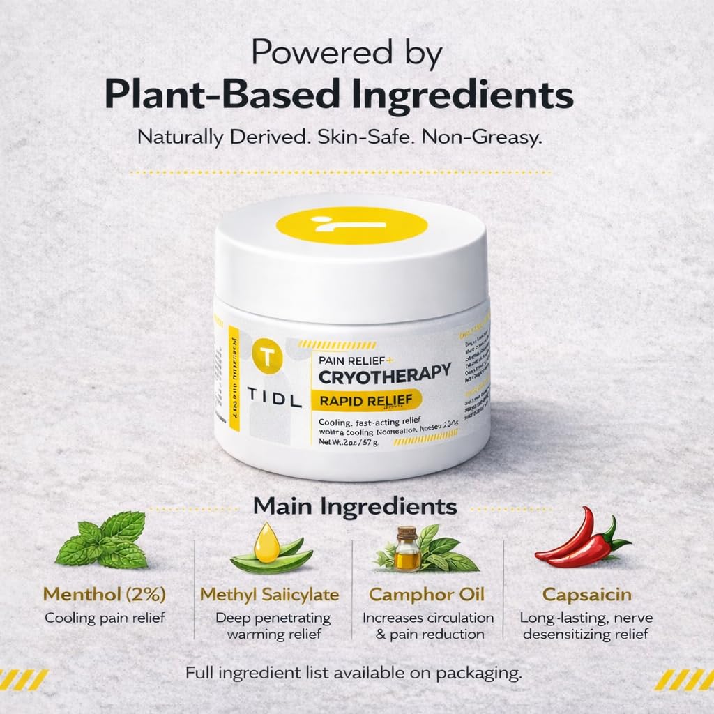 TIDL Cryotherapy Pain Relief Cream, 3 Oz, Targeted Neck Pain, Joint & Muscle Pain Relief with Organic, Plant-Based Menthol, Instant Cooling for Sport & Post Workout Full Body Recovery - Maple Wellness Supplements