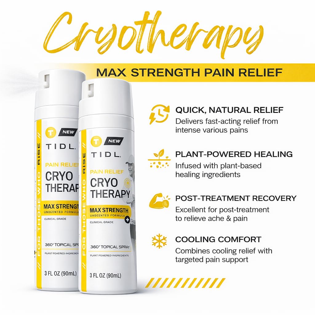 TIDL Cryotherapy Pain Relief Spray, 3 Oz (Pack of 2) Max Strength for Fast-Acting Muscle, Joint & Neck Pain Relief, Plant-Based Menthol & Camphor Pain Reliever, Quick Drying Formula - TrustMedUSA