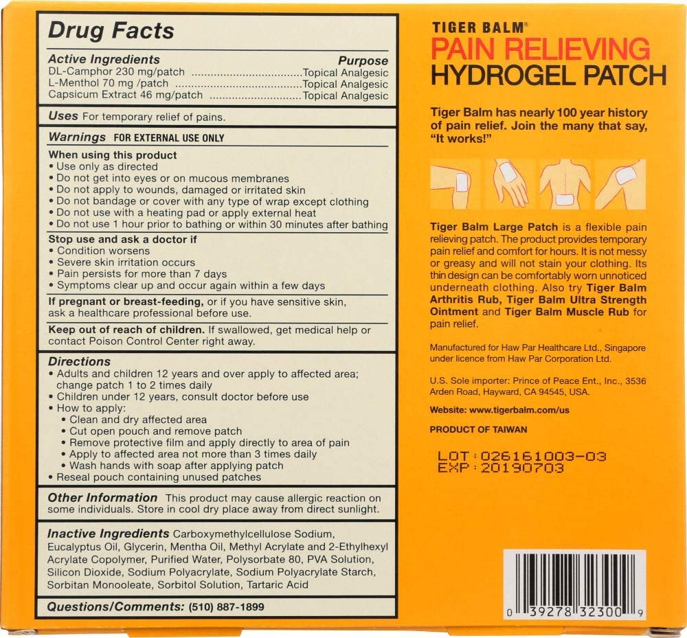 Tiger Balm Pain Relieving Patch Large , 4 Count - TrustMedUSA