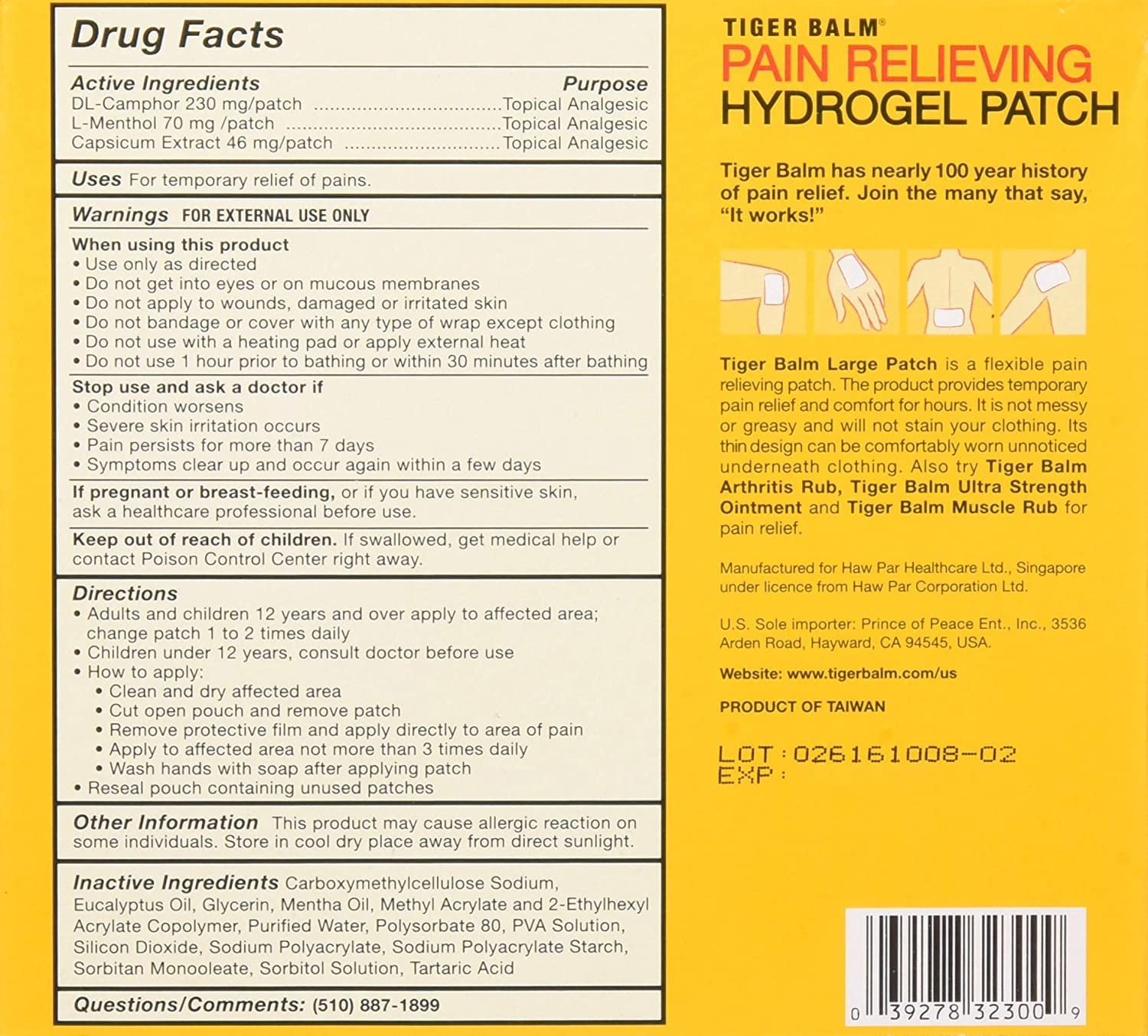 Tiger Balm Pain Relieving Patch, Large 4 Each, 4 Count, Pack of 2 - TrustMedUSA