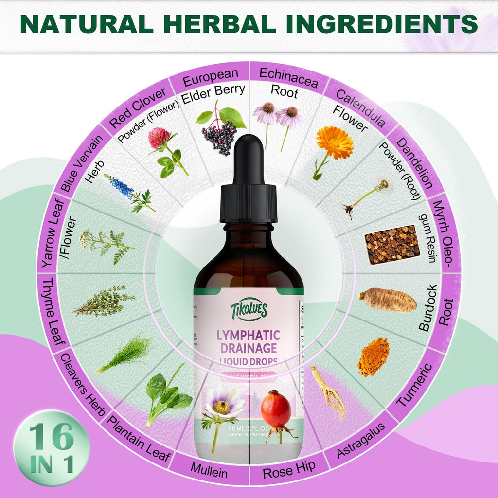 TIKOLUES Lymphatic Drainage Drops | Organic Lymphatic Cleanse Immune Support Supplement | Lymphatic Support with Echinacea & Elderberry | Herbal Blend | Non-GMO | 2 Fl Oz - Maple Wellness Supplements