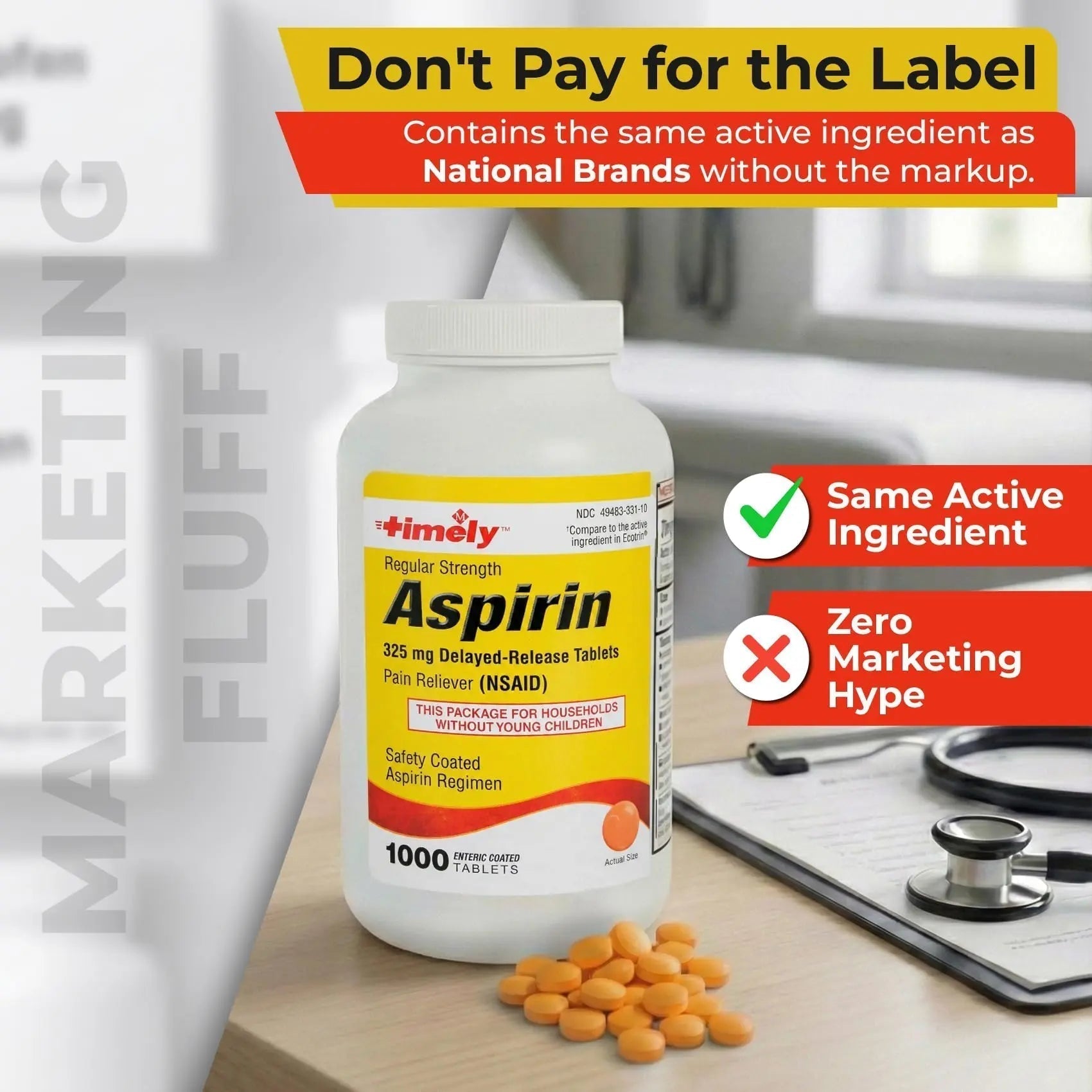 TIME-Cap Labs 1000 Regular Strength Aspirin 325mg – Delayed Release Enteric Coated Tablets for Minor Aches and Pains, NSAID Pain Reliever & Fever Reducer for Adults and Children 12 Years and Older - TrustMedUSA