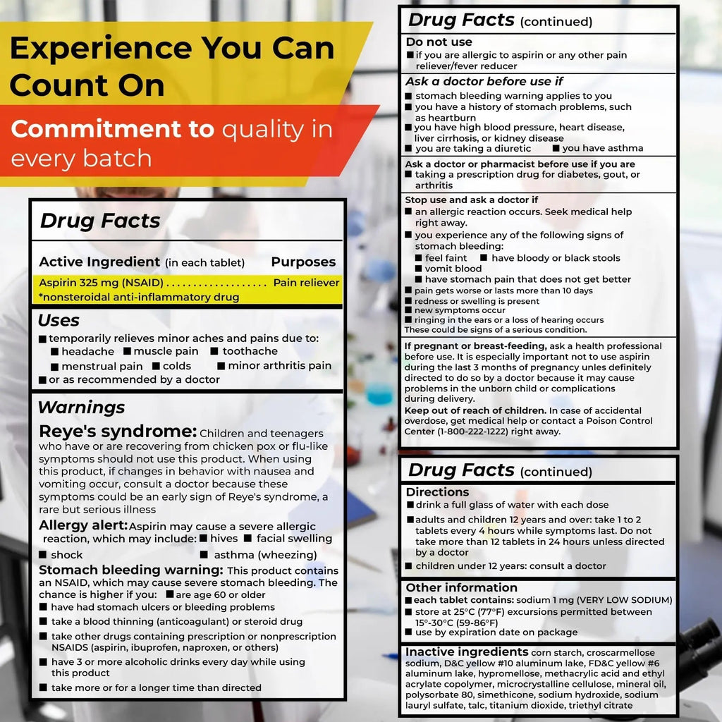 TIME-Cap Labs 1000 Regular Strength Aspirin 325mg – Delayed Release Enteric Coated Tablets for Minor Aches and Pains, NSAID Pain Reliever & Fever Reducer for Adults and Children 12 Years and Older - TrustMedUSA
