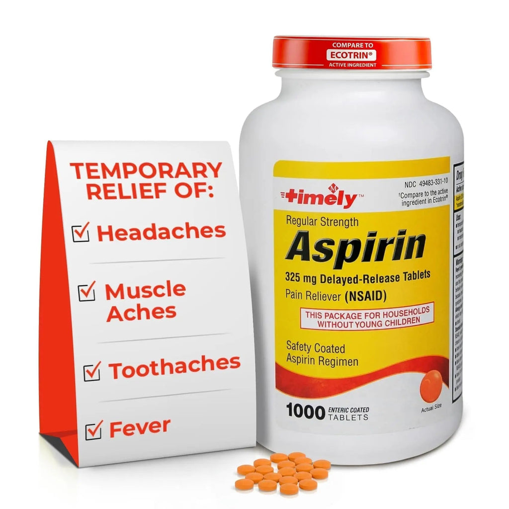 TIME-Cap Labs 1000 Regular Strength Aspirin 325mg – Delayed Release Enteric Coated Tablets for Minor Aches and Pains, NSAID Pain Reliever & Fever Reducer for Adults and Children 12 Years and Older - TrustMedUSA
