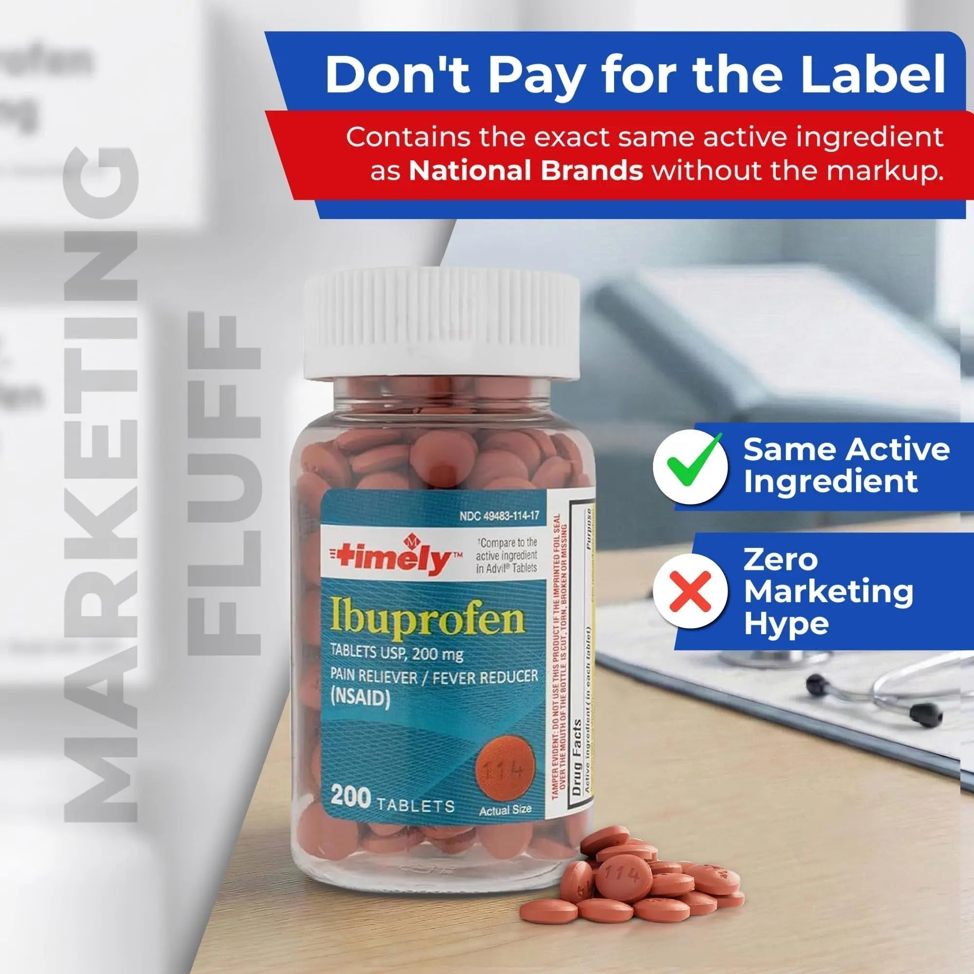 TIME-Cap Labs 200 Tablets Ibuprofen 200mg Coated - Pain Reliever & Fever Reducer (NSAID) for Adults, Helps with Headache, Back Pain, Muscle Aches, Toothaches, Menstrual Cramps & Minor Arthritis Pain - TrustMedUSA