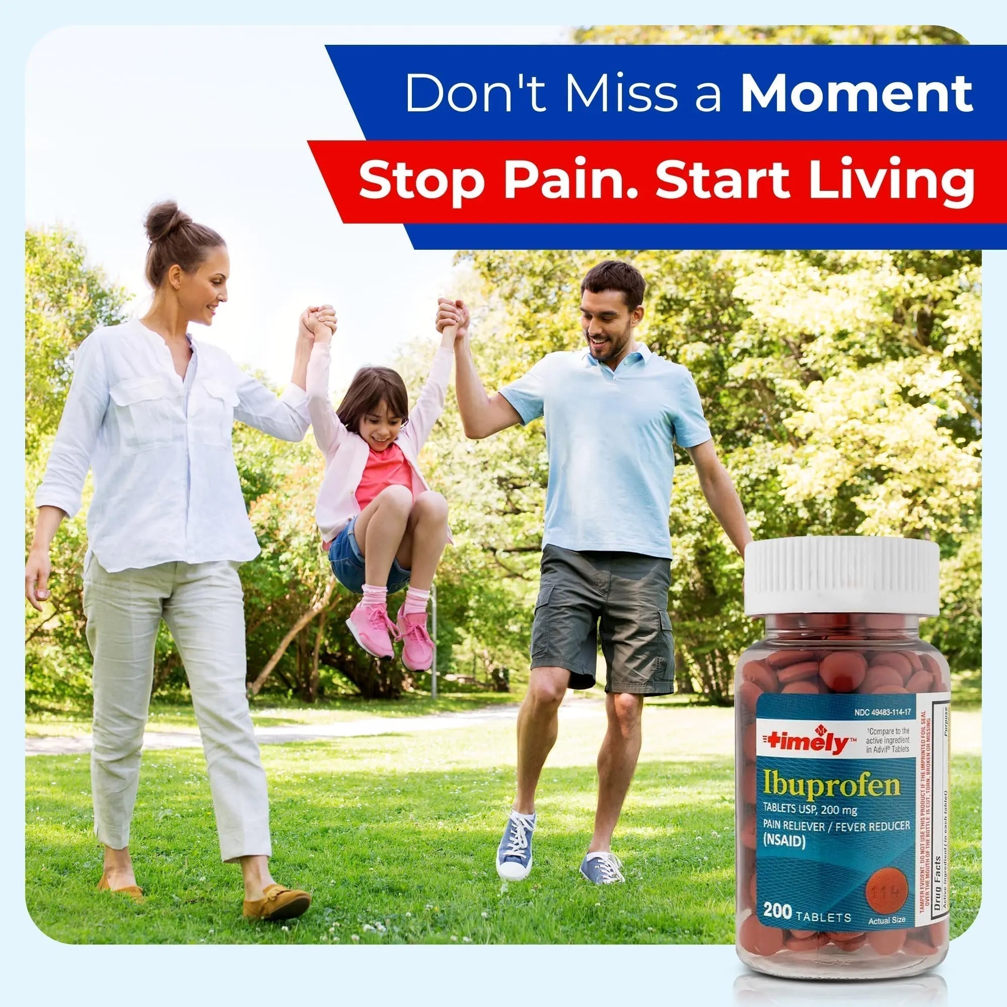 TIME-Cap Labs 200 Tablets Ibuprofen 200mg Coated - Pain Reliever & Fever Reducer (NSAID) for Adults, Helps with Headache, Back Pain, Muscle Aches, Toothaches, Menstrual Cramps & Minor Arthritis Pain - TrustMedUSA