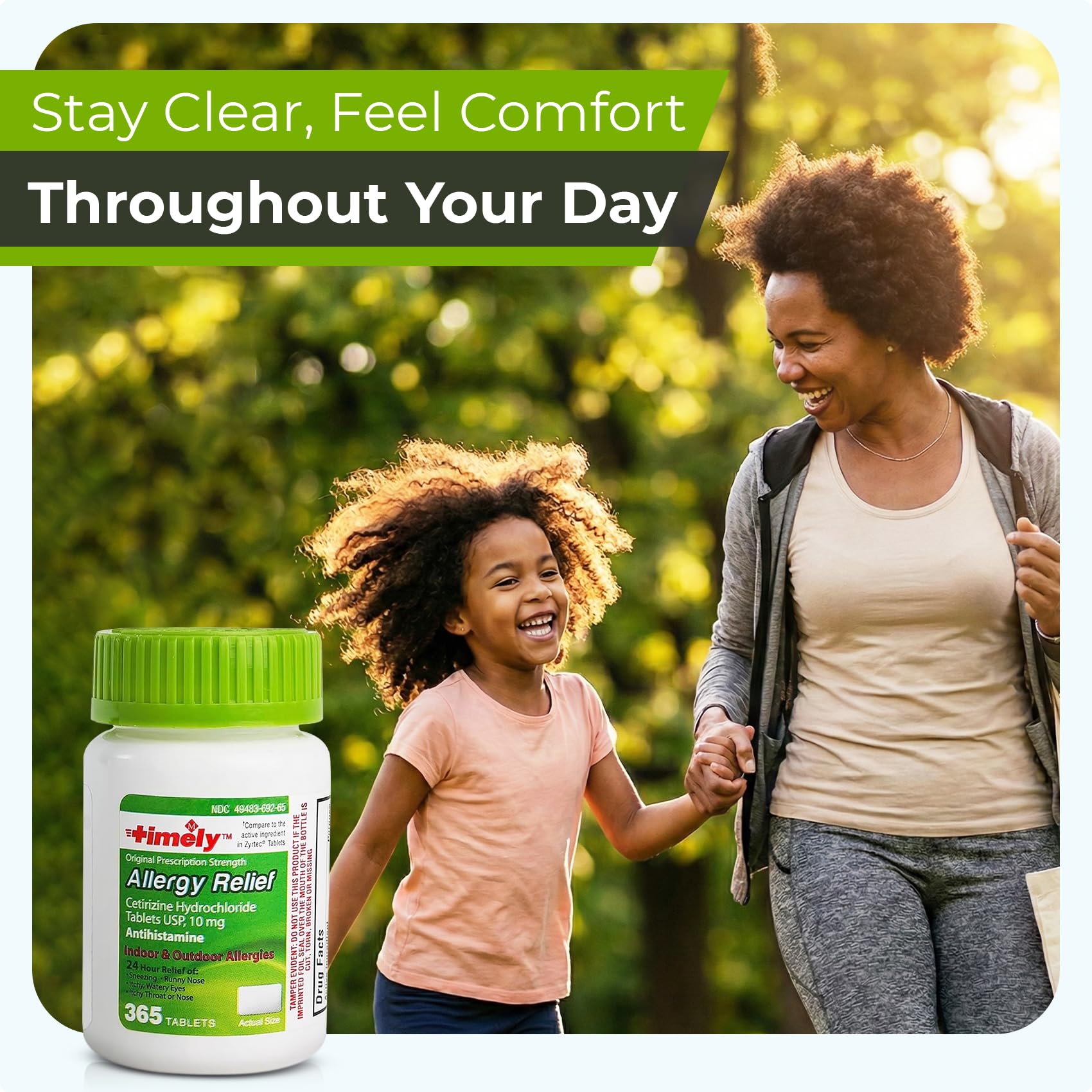 TIME-Cap Labs 365 Tablets Cetirizine HCl 10mg Allergy Relief - Antihistamine for Adults & Children Age 6+, Helps Relieve Sneezing, Runny Nose, Itchy Watery Eyes & Itchy Throat - Maple Wellness Supplements