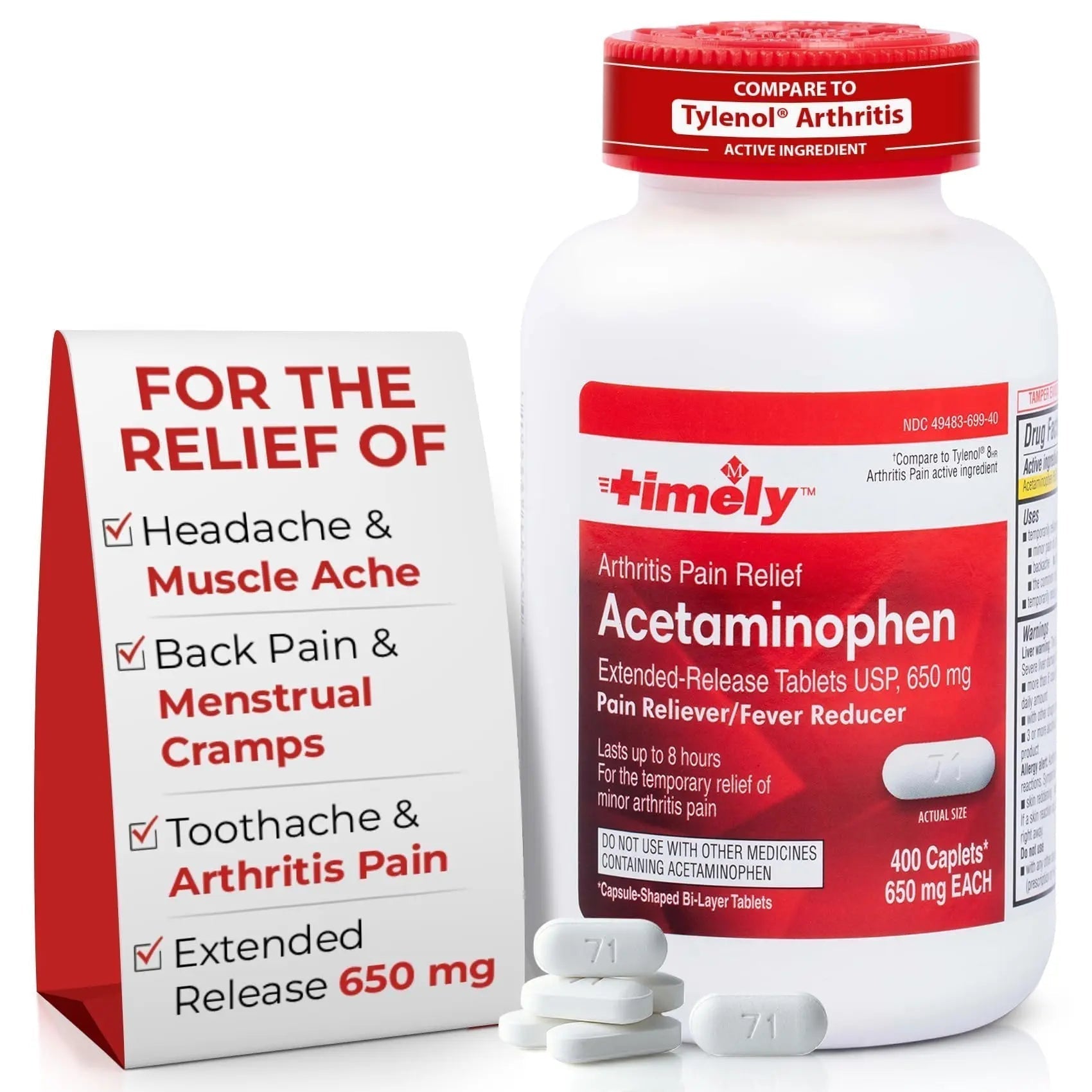 TIME-Cap Labs 400 Caplets Extended Release Acetaminophen 650mg - Pain Reliever & Fever Reducer for Adults, Helps with Headaches, Backaches, Muscle Pain, Toothaches, Arthritis & Menstrual Cramps - TrustMedUSA
