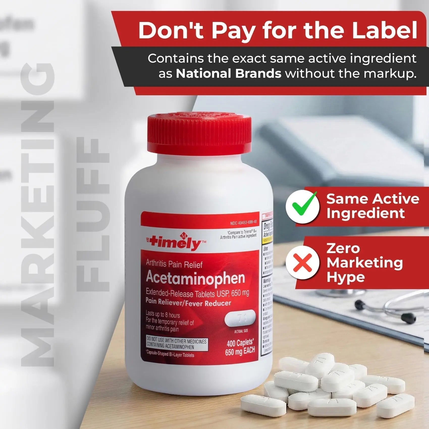TIME-Cap Labs 400 Caplets Extended Release Acetaminophen 650mg - Pain Reliever & Fever Reducer for Adults, Helps with Headaches, Backaches, Muscle Pain, Toothaches, Arthritis & Menstrual Cramps - TrustMedUSA