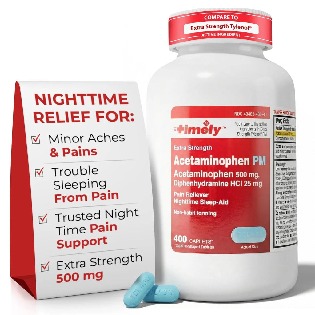 TIME-Cap Labs 400 Caplets Extra Strength Acetaminophen 500mg PM & Diphenhydramine HCl 25mg - PM Pain Reliever & Sleep Aid, Helps with Occasional Headaches & Minor Aches & Pains - TrustMedUSA