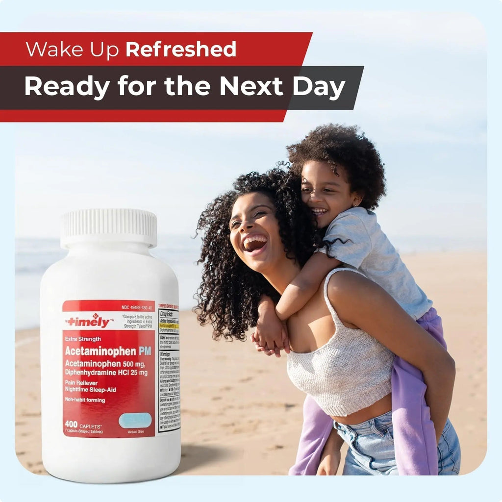 TIME-Cap Labs 400 Caplets Extra Strength Acetaminophen 500mg PM & Diphenhydramine HCl 25mg - PM Pain Reliever & Sleep Aid, Helps with Occasional Headaches & Minor Aches & Pains - TrustMedUSA