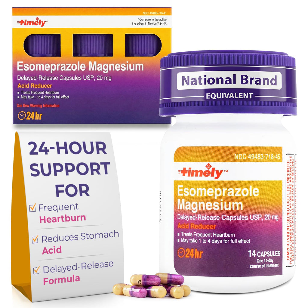 TIME-Cap Labs 42 Capsules Esomeprazole Magnesium 20mg Delayed Release - Acid Reducer & Frequent Heartburn Relief for Adults, Helps with Acid Reflux & Heartburn - Maple Wellness Supplements