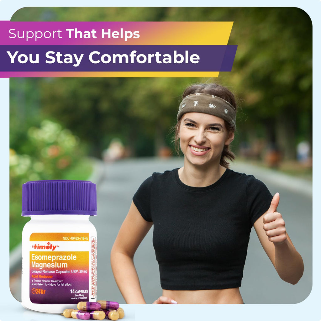 TIME-Cap Labs 42 Capsules Esomeprazole Magnesium 20mg Delayed Release - Acid Reducer & Frequent Heartburn Relief for Adults, Helps with Acid Reflux & Heartburn - Maple Wellness Supplements