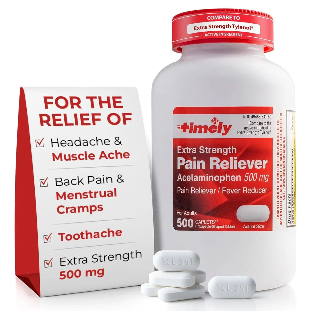 TIME-Cap Labs 500 Caplets Extra Strength Acetaminophen 500mg - Pain Reliever & Fever Reducer for Adults, Helps with Headaches, Backaches, Muscle Pain, Toothaches, Arthritis & Menstrual Cramps - TrustMedUSA