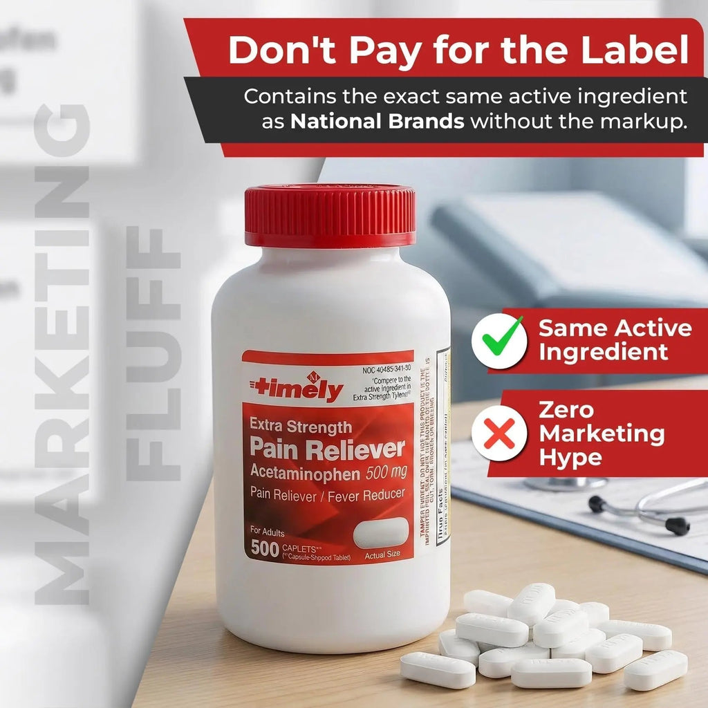 TIME-Cap Labs 500 Caplets Extra Strength Acetaminophen 500mg - Pain Reliever & Fever Reducer for Adults, Helps with Headaches, Backaches, Muscle Pain, Toothaches, Arthritis & Menstrual Cramps - TrustMedUSA