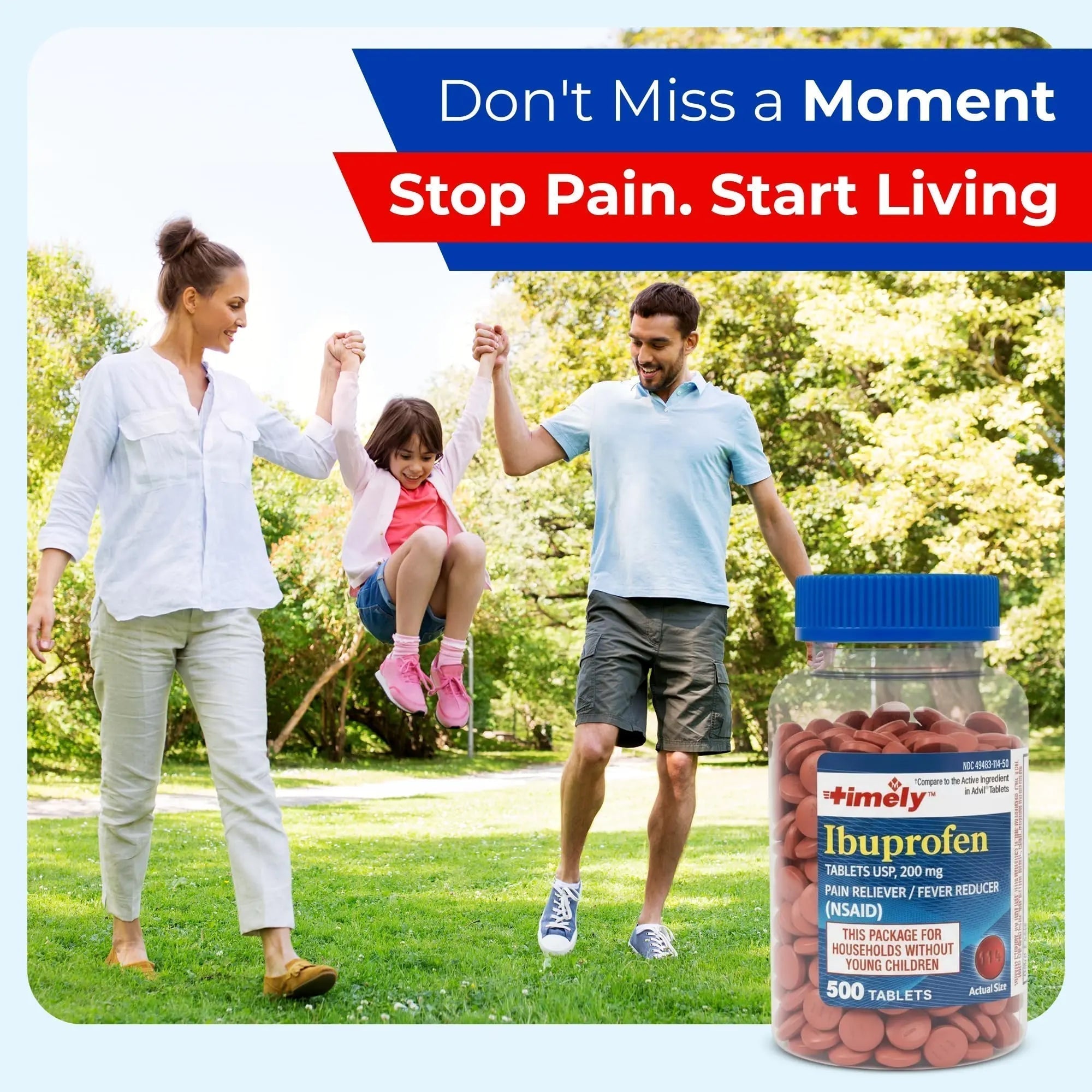 TIME-Cap Labs 500 Tablets Ibuprofen 200mg Coated - Pain Reliever & Fever Reducer (NSAID) for Adults, Helps with Headache, Back Pain, Muscle Aches, Toothaches, Menstrual Cramps & Minor Arthritis Pain - TrustMedUSA