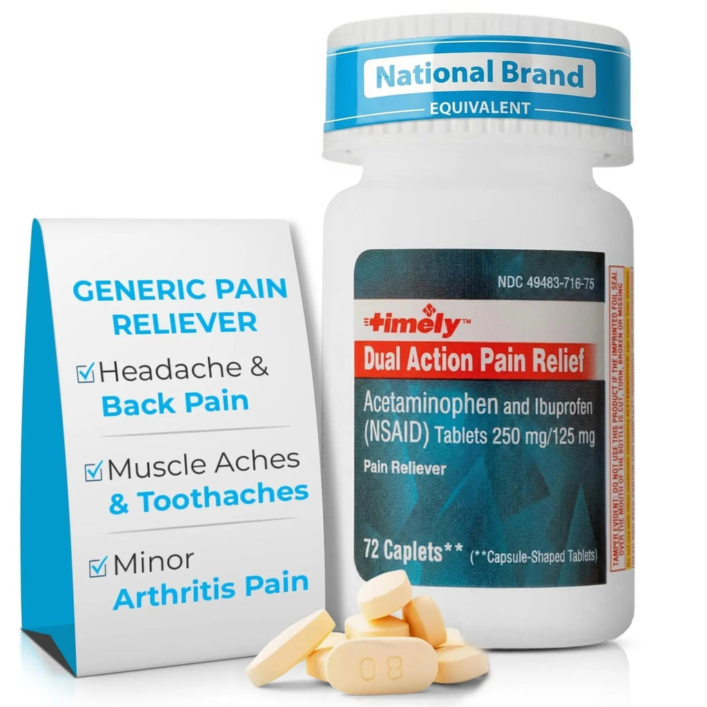 TIME-Cap Labs Dual Action Pain Reliever Acetaminophen 250mg & Ibuprofen 125mg – Back Pain, Arthritis & Headache Relief – National Brand Equivalent, Factory Direct NSAID - 72 Caplets - TrustMedUSA