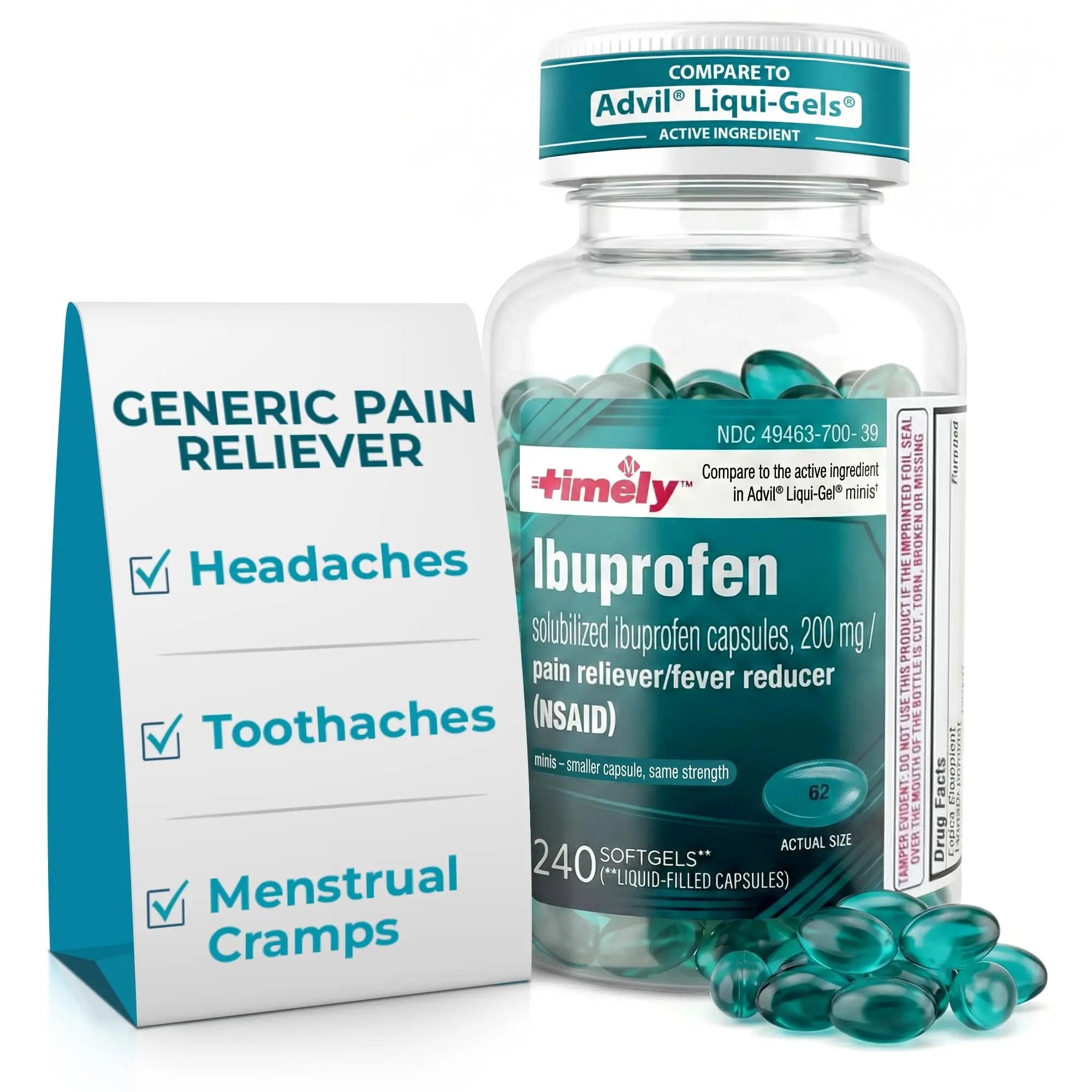 TIME-CAP LABS, INC. Timely Ibuprofen 200mg - 240 Liquid Mini Softgels - Headache Relief, Menstrual Pain, Tooth Ache Muscular Aches & Arthritis Pain - TrustMedUSA