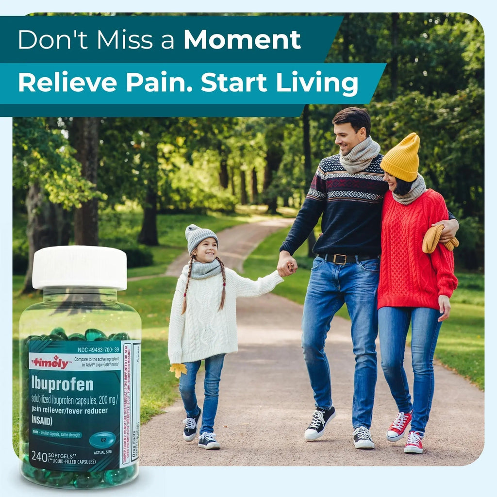TIME-CAP LABS, INC. Timely Ibuprofen 200mg - 240 Liquid Mini Softgels - Headache Relief, Menstrual Pain, Tooth Ache Muscular Aches & Arthritis Pain - TrustMedUSA