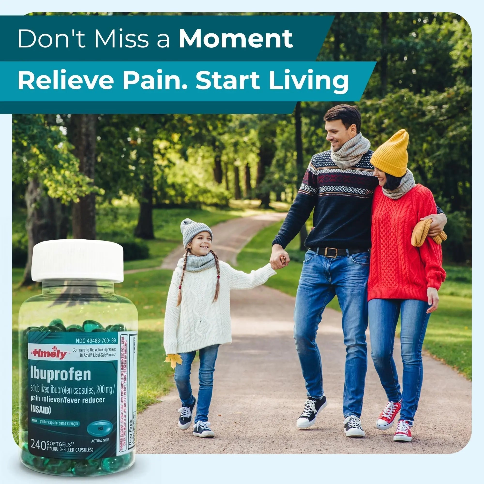 TIME-CAP LABS, INC. Timely Ibuprofen 200mg - 240 Liquid Mini Softgels - Headache Relief, Menstrual Pain, Tooth Ache Muscular Aches & Arthritis Pain - TrustMedUSA