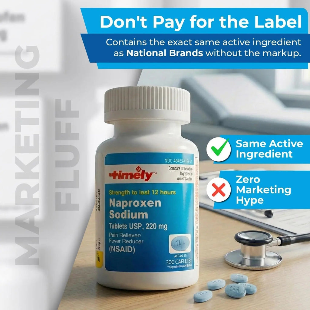 TIME-Cap Labs Naproxen Sodium 220mg (NSAID), Pain Reliever & Fever Reducer Caplets, 12 Hour Relief for Headache, Backache, Arthritis & Body Aches, 300 Count - TrustMedUSA