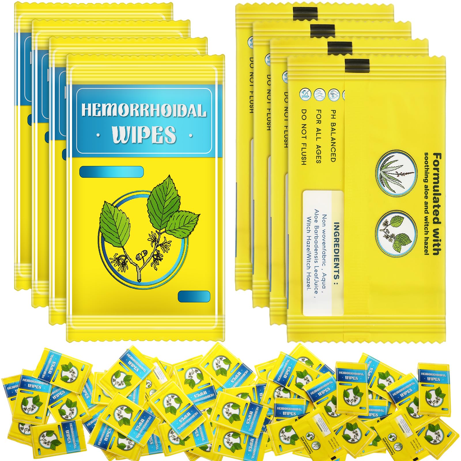 Timgle 300 Counts Individual Packing Hemorrhoid Wipes Witch Hazel Wipes for Butt Hemorrhoidal and Relief Swelling Pain Burning Itching Numbing, 5.5 x 7 Inch - TrustMedUSA