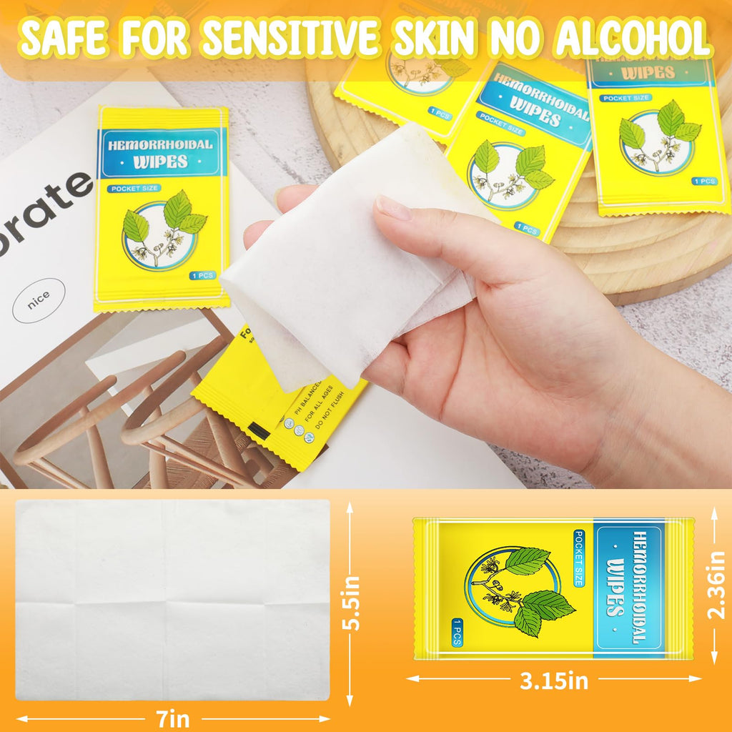 Timgle 300 Counts Individual Packing Hemorrhoid Wipes Witch Hazel Wipes for Butt Hemorrhoidal and Relief Swelling Pain Burning Itching Numbing, 5.5 x 7 Inch - TrustMedUSA