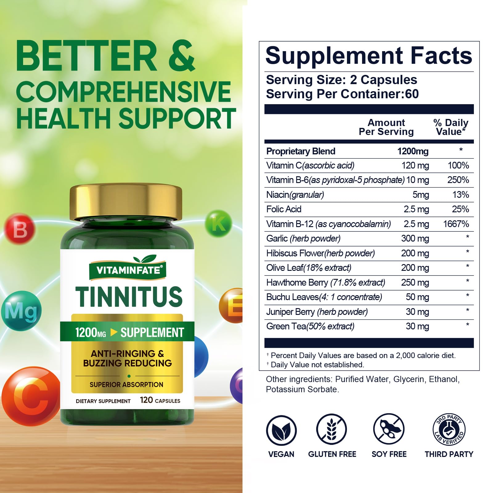 Tinnitus Relief for Ringing Ears 1200mg - 120 Capsules Advanced Ear Health Support Supplement | Supports Ear Health and Reduces Tinnitus Symptoms - Non-GMO & Vegan - TrustMedUSA