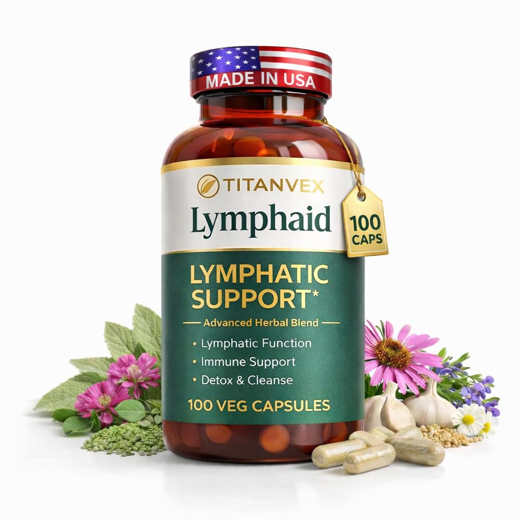 TitanVex Lymphaid - Lymphatic Drainage Supplement 100 Vegan Capsules, Herbal Lymphatic Support with Echinacea and Dandelion, Antioxidant, Respiratory and Urinary Wellbeing - Maple Wellness Supplements