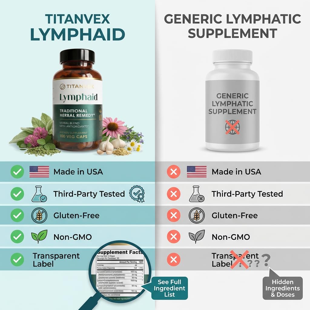 TitanVex Lymphaid - Lymphatic Drainage Supplement 100 Vegan Capsules, Herbal Lymphatic Support with Echinacea and Dandelion, Antioxidant, Respiratory and Urinary Wellbeing - Maple Wellness Supplements