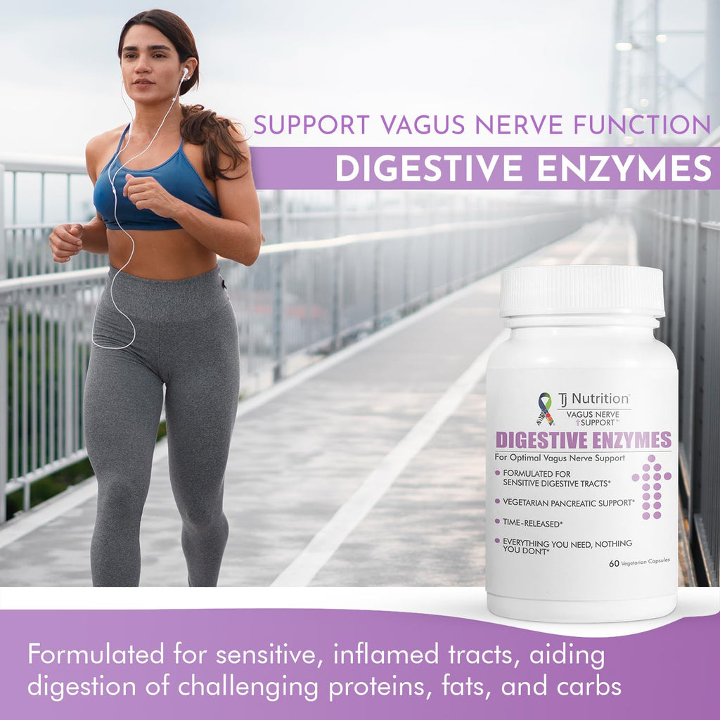 TJ Nutrition Digestive Enzymes for Sensitive Stomachs - Supports Vagus Nerve, Vegetarian Pancreatic Support, Timed Release Formula for Optimal Gut Health, Enhances Food Digestion & Gut Flora - TrustMedUSA