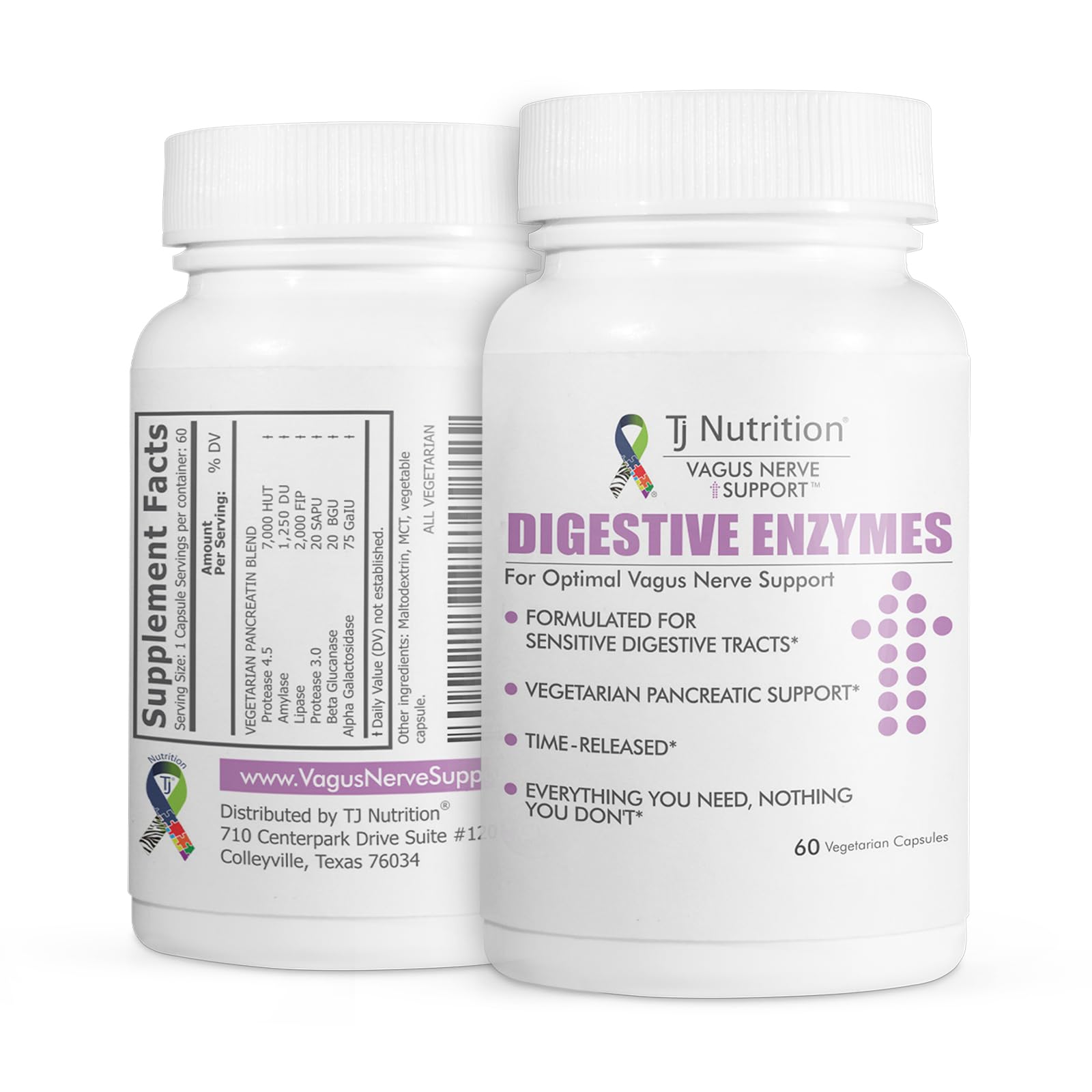 TJ Nutrition Digestive Enzymes for Sensitive Stomachs - Supports Vagus Nerve, Vegetarian Pancreatic Support, Timed Release Formula for Optimal Gut Health, Enhances Food Digestion & Gut Flora - TrustMedUSA