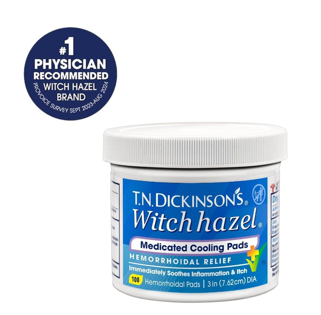 T.N. Dickinson’s Medicated Cooling Pads with Witch Hazel and Aloe | Hemorrhoid Treatment, Postpartum Care, Feminine & Rectal Relief | 100 Rounds - TrustMedUSA