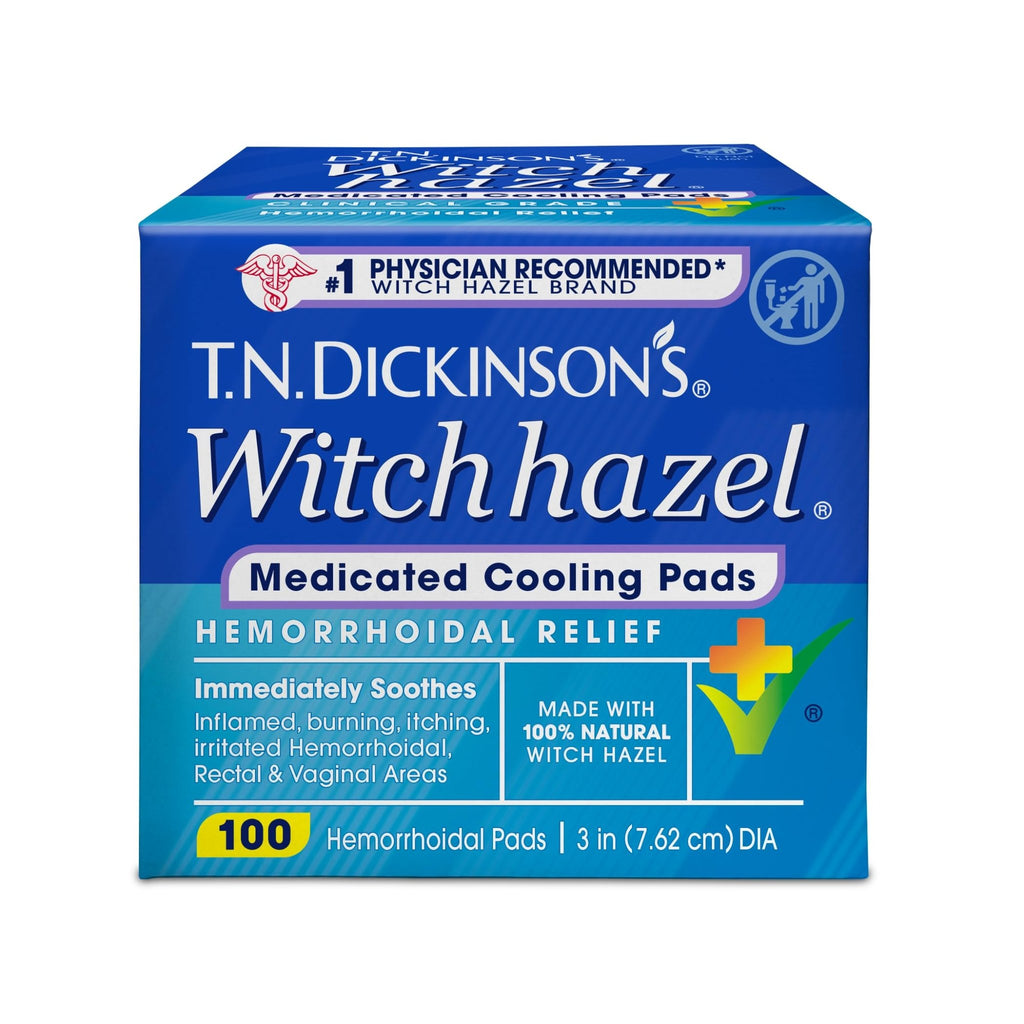 T.N. Dickinson’s Medicated Cooling Pads with Witch Hazel and Aloe | Hemorrhoid Treatment, Postpartum Care, Feminine & Rectal Relief | 100 Rounds - TrustMedUSA