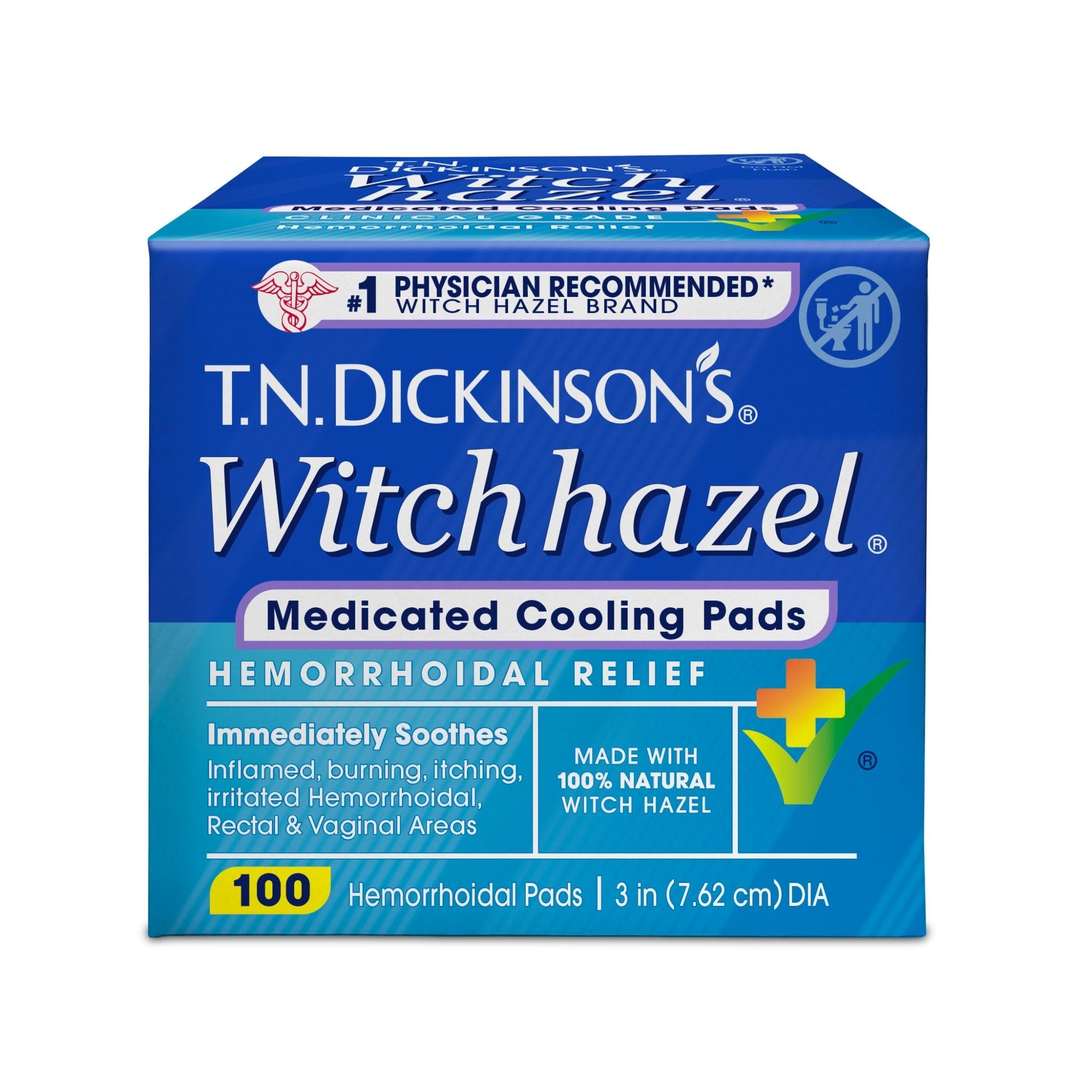 T.N. Dickinson’s Medicated Cooling Pads with Witch Hazel and Aloe | Hemorrhoid Treatment, Postpartum Care, Feminine & Rectal Relief | 100 Rounds - TrustMedUSA