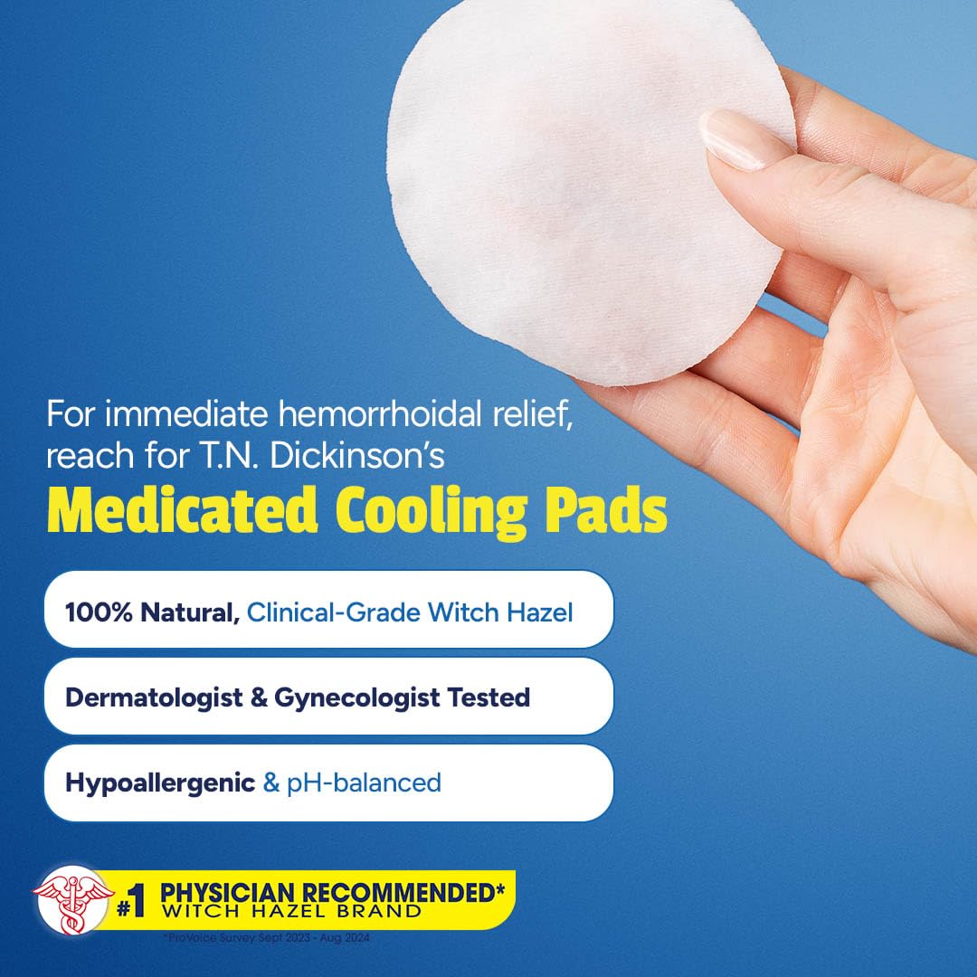 T.N. Dickinson’s Medicated Cooling Pads with Witch Hazel and Aloe | Hemorrhoid Treatment, Postpartum Care, Feminine & Rectal Relief | 100 Rounds - TrustMedUSA