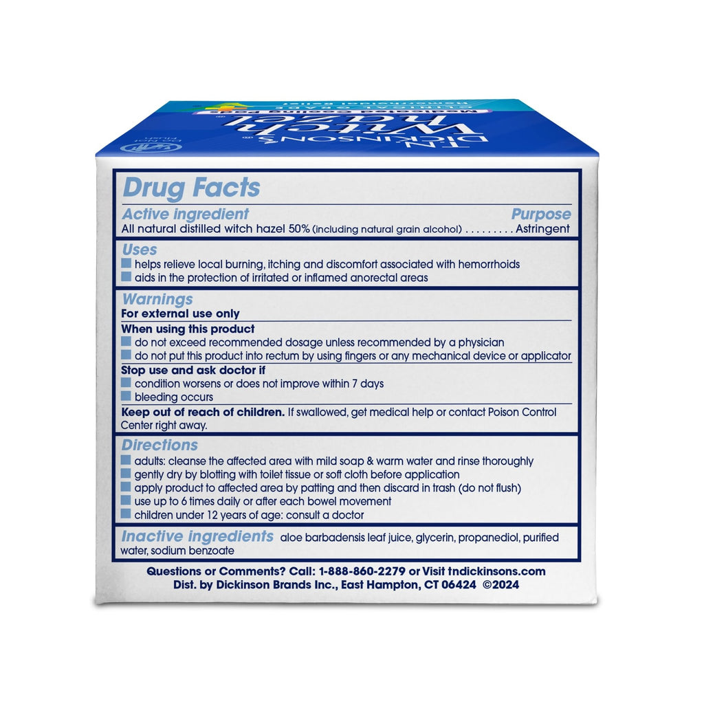 T.N. Dickinson’s Medicated Cooling Pads with Witch Hazel and Aloe | Hemorrhoid Treatment, Postpartum Care, Feminine & Rectal Relief | 100 Rounds - TrustMedUSA