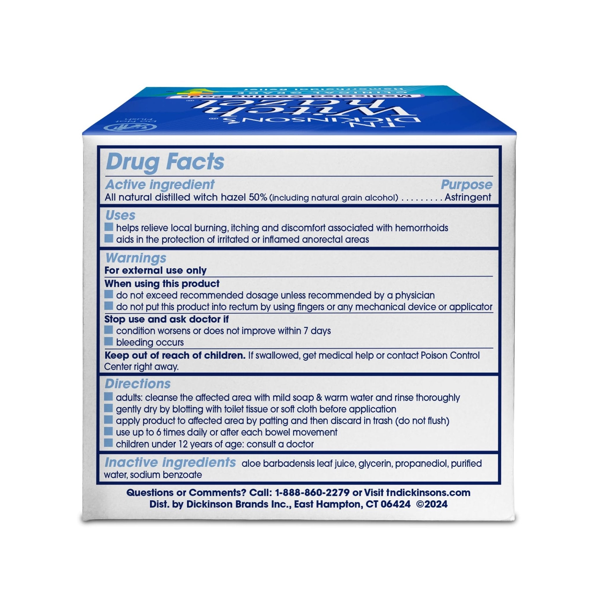 T.N. Dickinson’s Medicated Cooling Pads with Witch Hazel and Aloe | Hemorrhoid Treatment, Postpartum Care, Feminine & Rectal Relief | 100 Rounds - TrustMedUSA