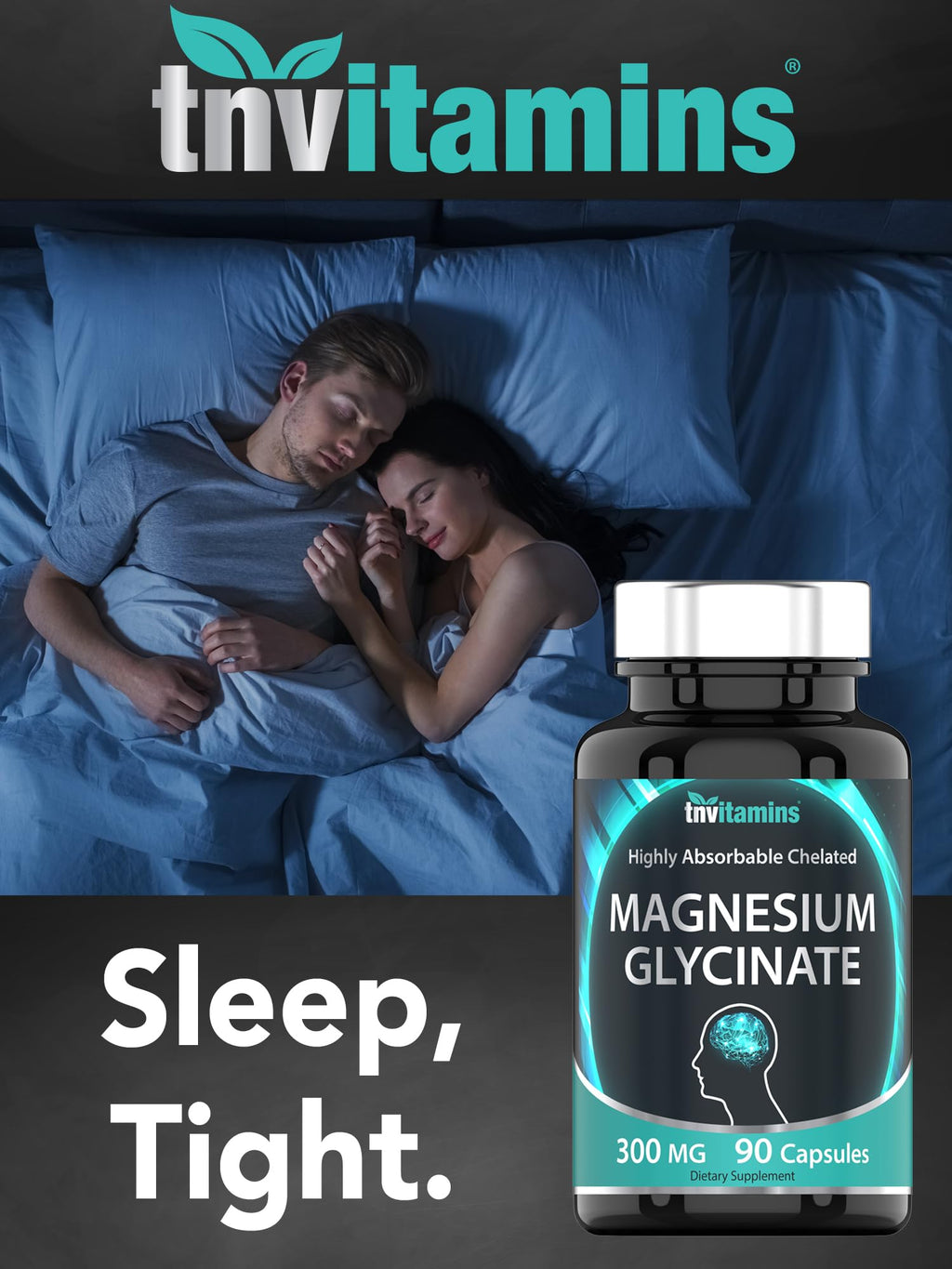 tnvitamins Magnesium Glycinate 300mg, 90 Capsules | High Absorption Chelated Magnesium for Sleep, Calm & Muscle Support - TrustMedUSA