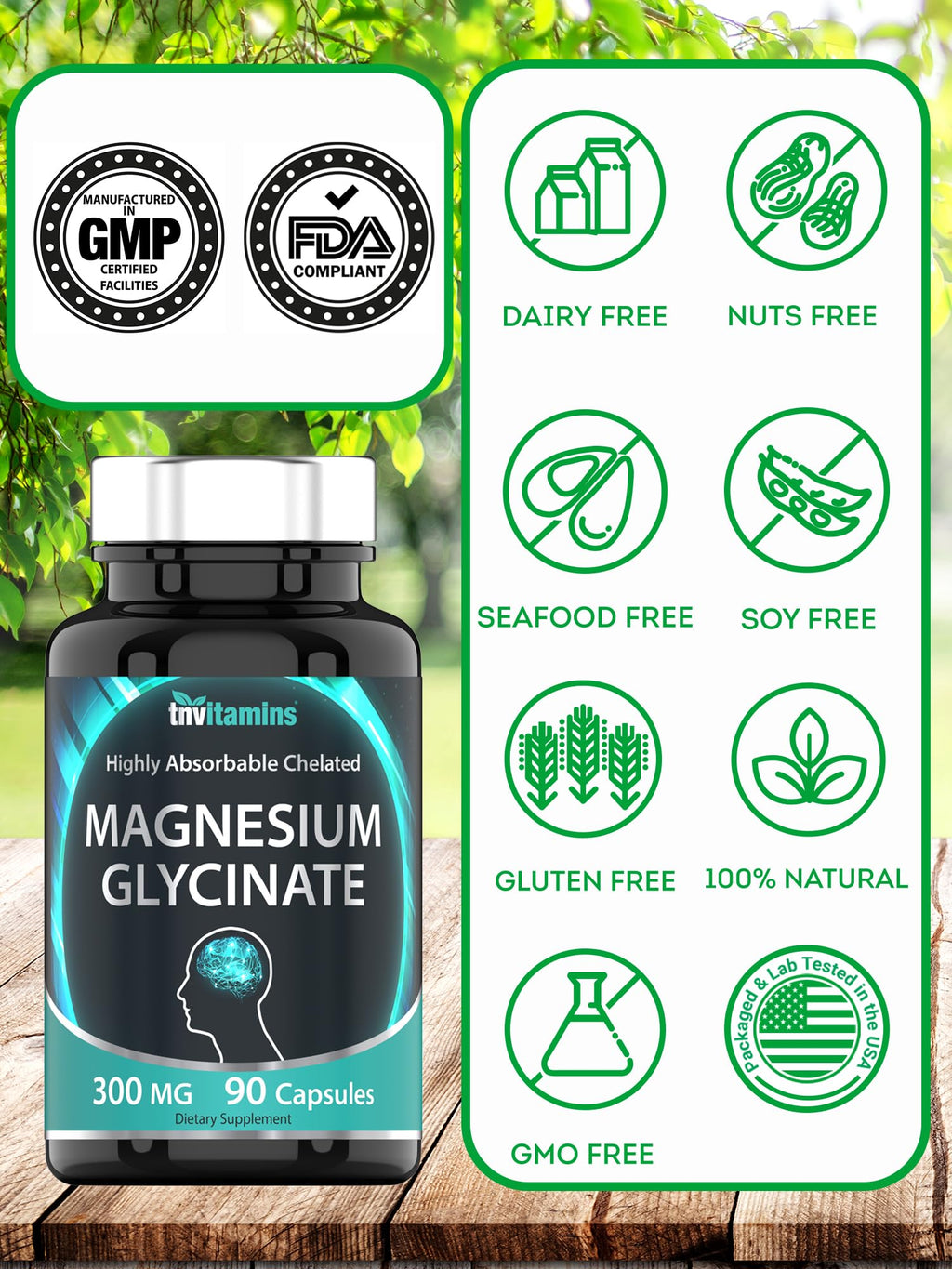 tnvitamins Magnesium Glycinate 300mg, 90 Capsules | High Absorption Chelated Magnesium for Sleep, Calm & Muscle Support - TrustMedUSA