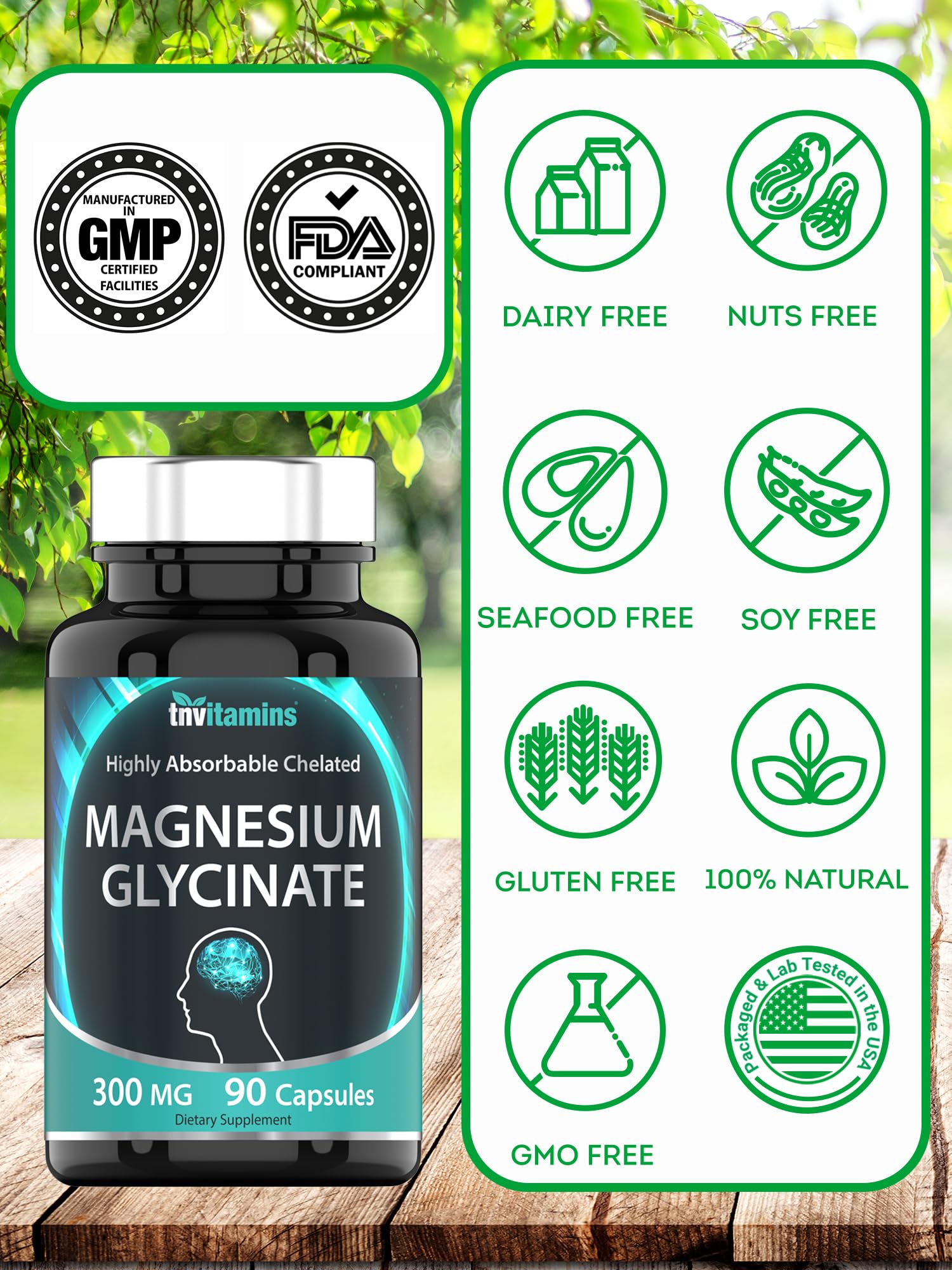 tnvitamins Magnesium Glycinate 300mg, 90 Capsules | High Absorption Chelated Magnesium for Sleep, Calm & Muscle Support - TrustMedUSA