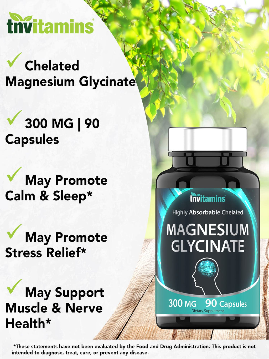 tnvitamins Magnesium Glycinate 300mg, 90 Capsules | High Absorption Chelated Magnesium for Sleep, Calm & Muscle Support - TrustMedUSA