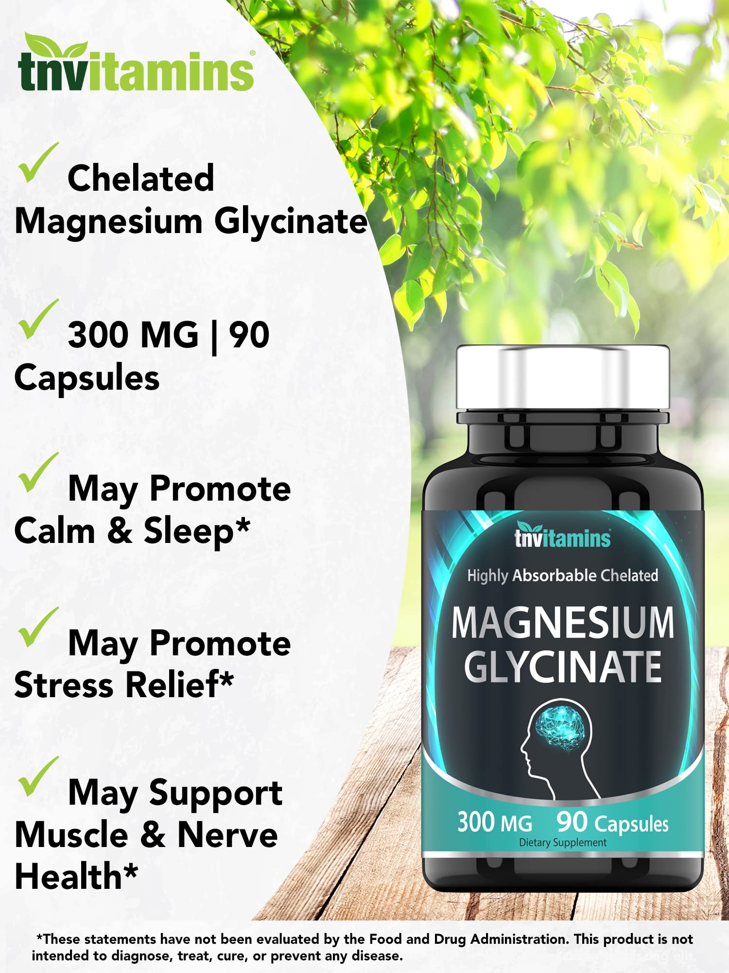 tnvitamins Magnesium Glycinate 300mg, 90 Capsules | High Absorption Chelated Magnesium for Sleep, Calm & Muscle Support - TrustMedUSA