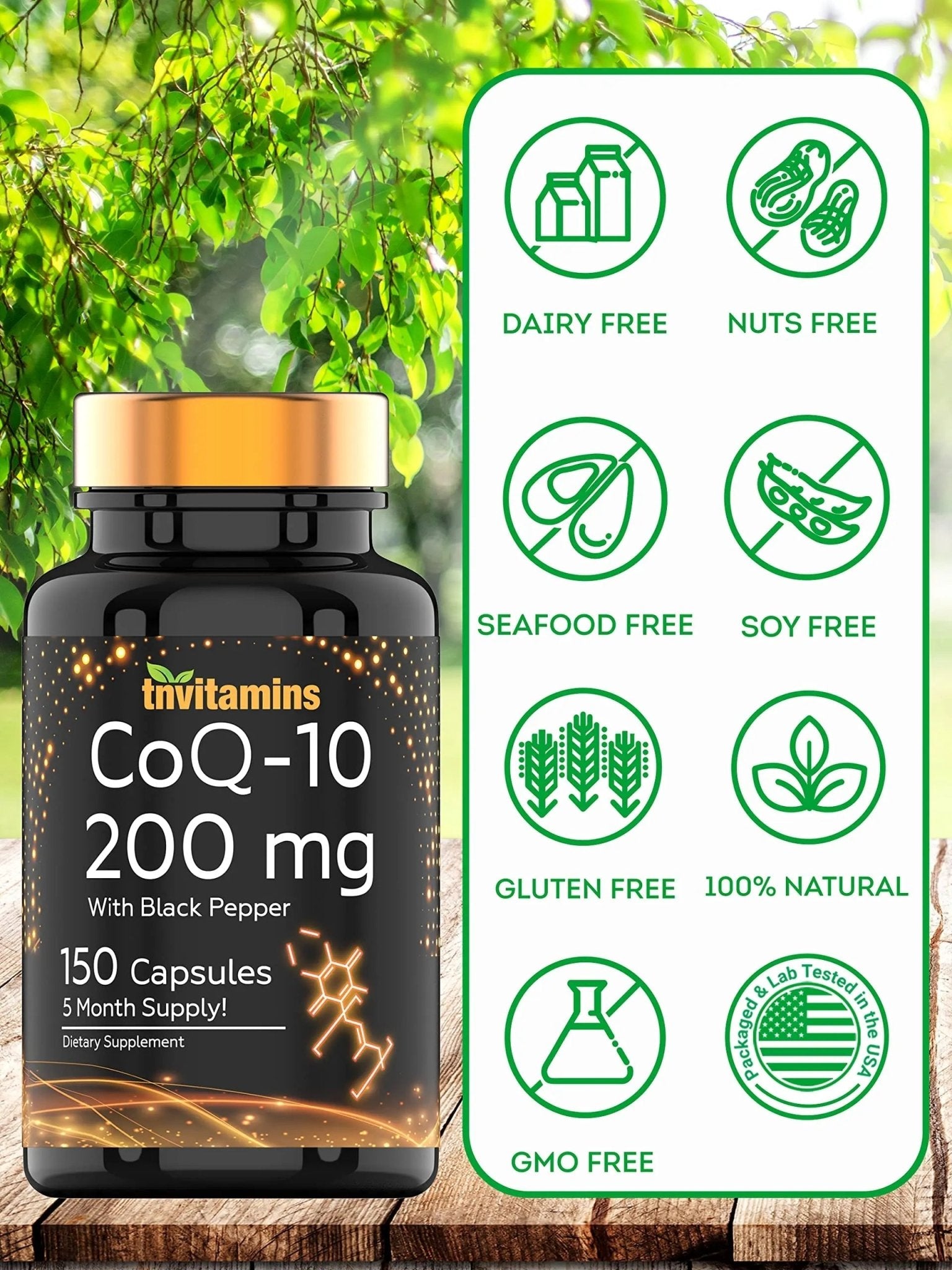 tnvitamins Ultra Potent CoQ-10 200 MG - 150 Capsules with Black Pepper Extract - TrustMedUSA
